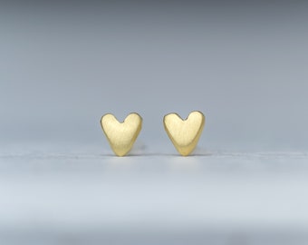 Solid Gold Heart Earrings / Tiny Love Studs / White Rose Gold / Bridal Jewelry