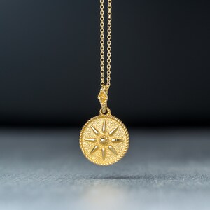 Vergina Disc Necklace in 14k solid Gold / Macedonian Star of Vergina Pendant / Ancient Greek Coin Charm