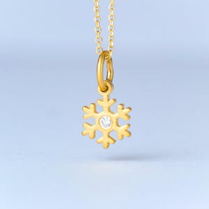 Solid Gold Diamond Snowflake Necklace: Dainty Gemstone Pendant  JP1059