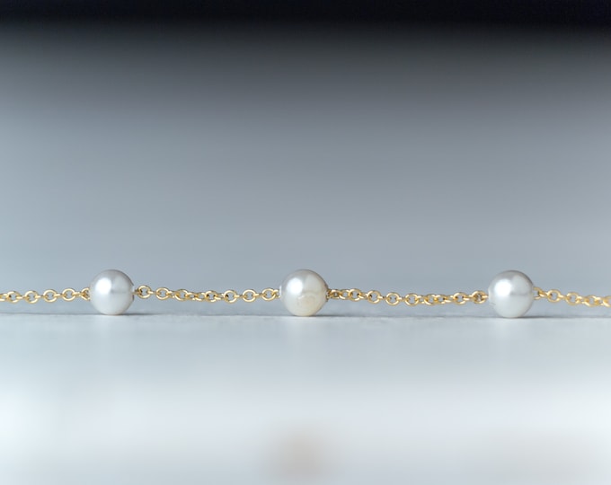 Bracelet de perles en or massif / Pièces de monnaie minimales / Jaune, rose, blanc / Bracelet à superpositions
