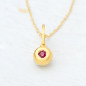 14k Solid Gold Ruby Necklace / Pebble Pendant / Fine Jewelry /  Anniversary gift