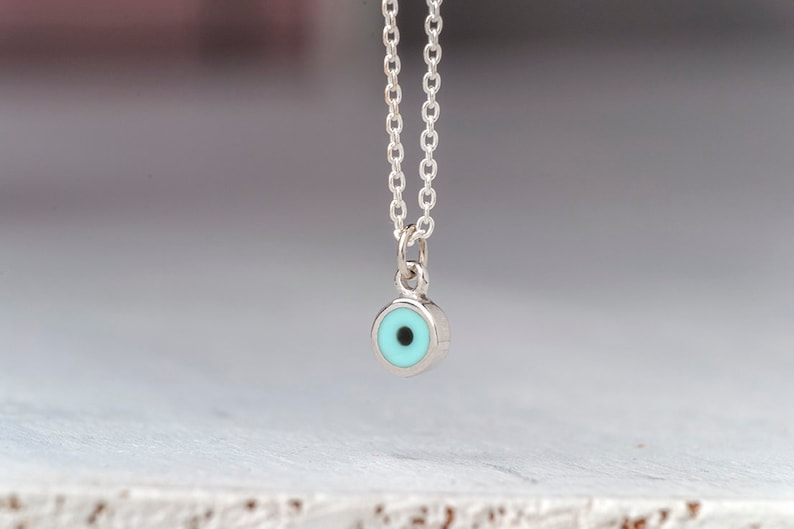 Extra Tiny Evil Eye Necklace Solid Gold Evil Eye Pendant Rose Etsy