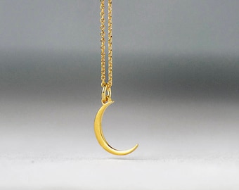 Tiny solid gold Crescent Moon Necklace | 9k, 14, or 18k gold |  Celestial Dainty Pendant