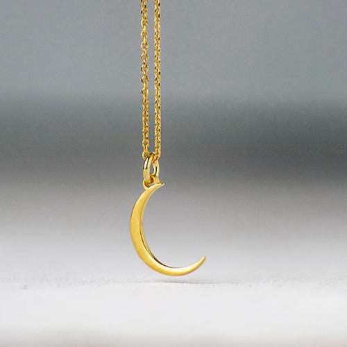 Solid 14k Gold Moon Necklace Simple Minimalist Gold Crescent Etsy
