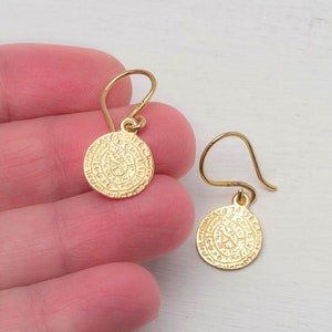 Phaistos Disc Dangle Earrings in Solid Gold / 14k Antique Ancient Greek Coin Jewelry for Women / Handmade Gift