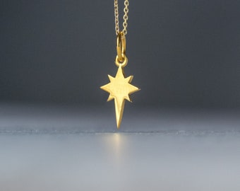 Solid Gold North Star Necklace / Tiny Pole Star Charm / Minimal Cute Pendant/ 9k, 14k or 18k