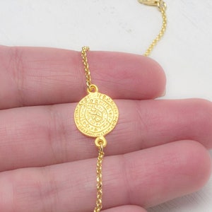 Phaistos Disc Bracelet in Solid Gold / Ancient Greek Coin Gift for Her / Minimal Handmade Charm