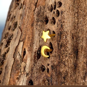 Extra Tiny Solid Gold Moon and Star Earrings / 14k Celestial Studs / Unisex Fine Jewelry image 4