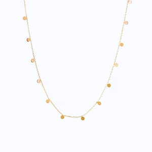 Solid Gold Tiny Disc Necklace | 9k, 14k or 18k Gold | Yellow, Rose or White Gold | Adjustable Dainty Layering