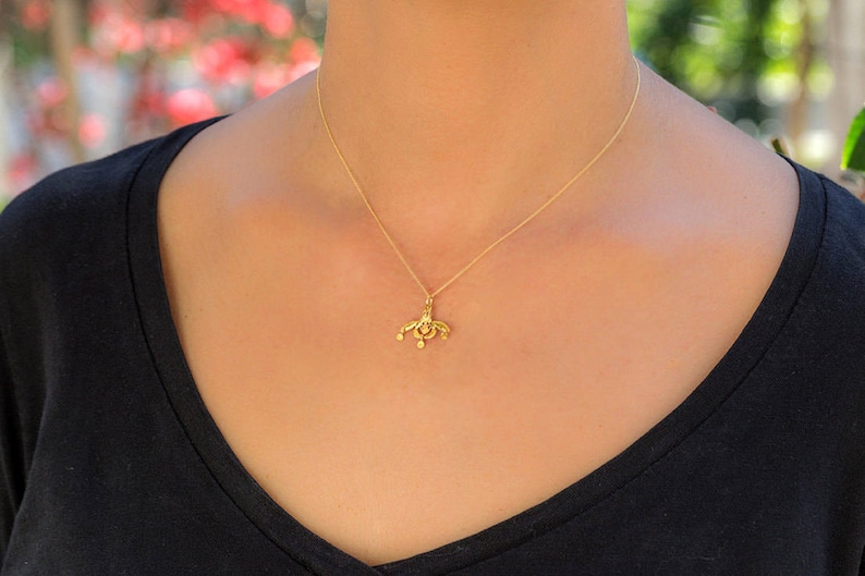 Solid gold Bee Necklace Ancient Greek Bee pendant Minoan bee Charm from Crete 9k 14k or 18k solid gold Statement Jewelry image 5