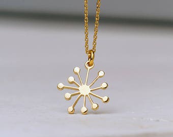 Dandelion Necklace in 14k solid Gold /  Dainty Flower Pendant / Minimal Starburst Charm / Plant parent Gift