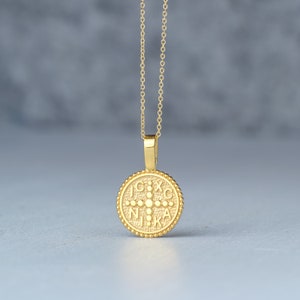 14k Solid Gold Constantine coin pendant / Byzantine Cross ICXC NIKA Necklace / Handmade Unisex Gift