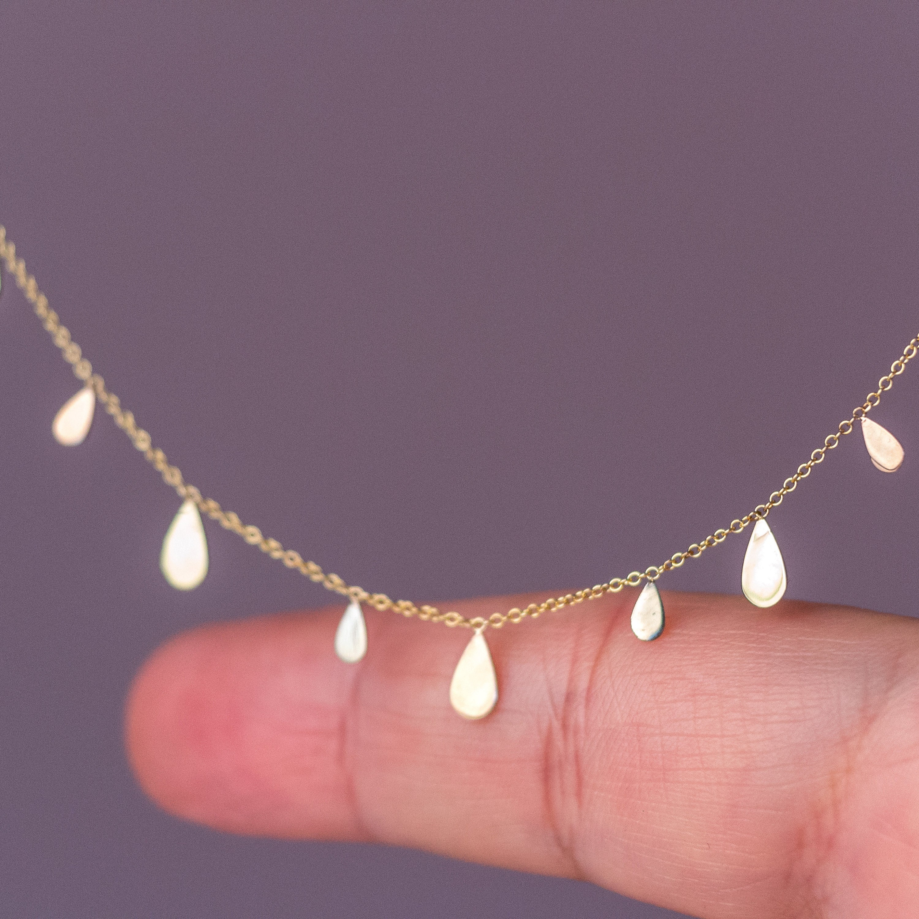 Solid Gold Teardrop Charm Necklace, Delicate Rain Drop Bridal Jewelry ...