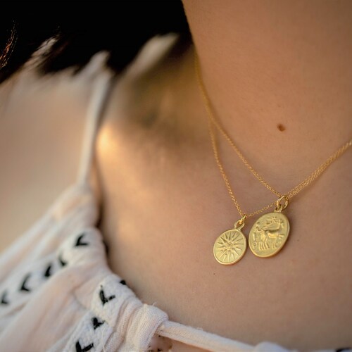 Shops Sun Disc Necklace in 14k solid Gold / Macedonian Star of Vergina Pendant / Ancient Greek Coin Charm
