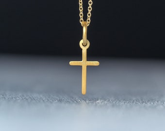Extra Tiny Solid Gold Cross Necklace / 14k gold Handmade Pendant / Minimal  Religious Charm