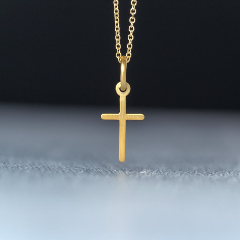 Extra Tiny Solid Gold Cross Necklace / 14k gold Handmade Pendant / Minimal  Religious Charm 