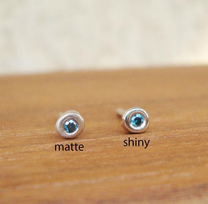 Extra Tiny Solid Gold Pebble Earrings with precious stones / Ruby, Sapphire or Diamond / Minimal Everyday Studs image 6