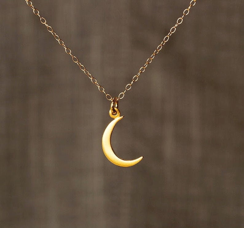 Small Solid Gold Crescent Moon Necklace 14k Yellow White 18k - Etsy