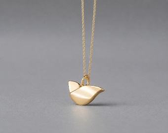 Solid Gold Bird Necklace / Tiny Charm 14k / Dainty Gift for her /  40H