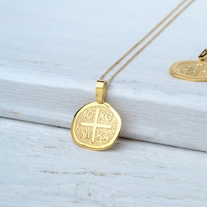 14k Solid Gold Constantine Cross Pendant Necklace: ICXC NIKA Charm JP1109-K14