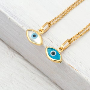 14k Solid Gold Evil Eye Anhänger / kleiner Evil Eye Schutz Charm / Geschenk für Sie / Minimal Braut Halskette