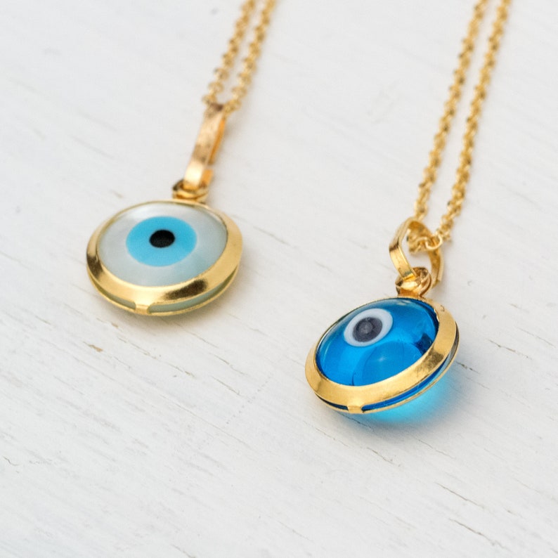 Solid Gold 14k Evil Eye Necklace / White Blue Tiny Evil Eye Etsy