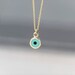 Solid Gold Tiny Evil Eye Necklace |  14k Pendant in Rose, White or Yellow Gold | Light blue Enamel charm 