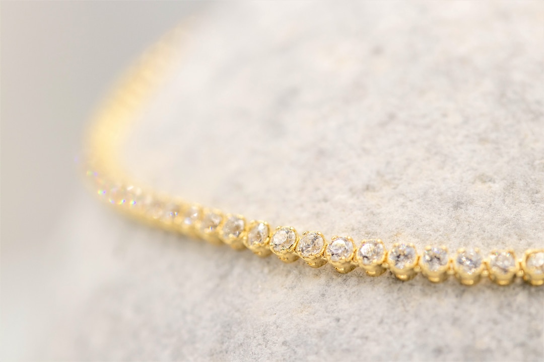 14k Solid Gold Tennis Bracelet Diamond CZ Bracelet Gemstone 