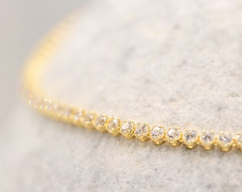 14k Solid Gold Tennis Bracelet | Diamond CZ Bracelet | Gemstone Jewelry | Statement Bracelet