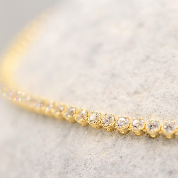 14k Solid Gold Tennis Bracelet | Diamond CZ Bracelet | Gemstone Jewelry | Statement Bracelet