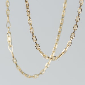 Solid Gold Mariner Chain Necklace / 14k solid Gold Anchor Choker / 1.1mm 1.5mm 1.9mm 2.3mm / Unisex Fine Jewelry image 3