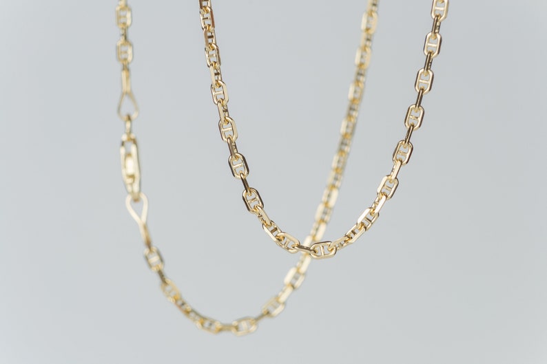 Solid Gold Mariner Chain Necklace / 14k solid Gold Anchor Choker / 1.1mm 1.5mm 1.9mm 2.3mm / Unisex Fine Jewelry image 3