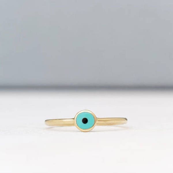 Evil Eye Ring Solid Gold Stacking Ring Enamel Ring Elegant solid 14k Gold Evil gift for her womens gift for wife graduation gift sale