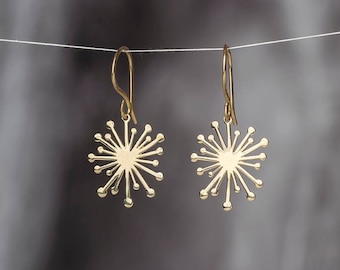 Solid Gold Dandelion Earrings | Handmade Statement Jewelry | 9k, 14k or 18k / Dangle earrings