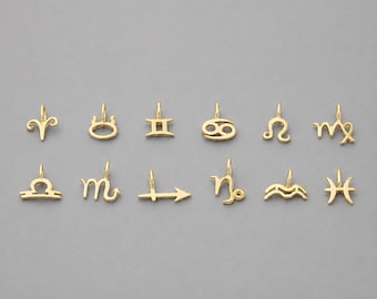 Solid Gold Zodiac Sign Charm: 9k 14k 18k Birthday Pendant, Horoscope necklace  277Z-GD