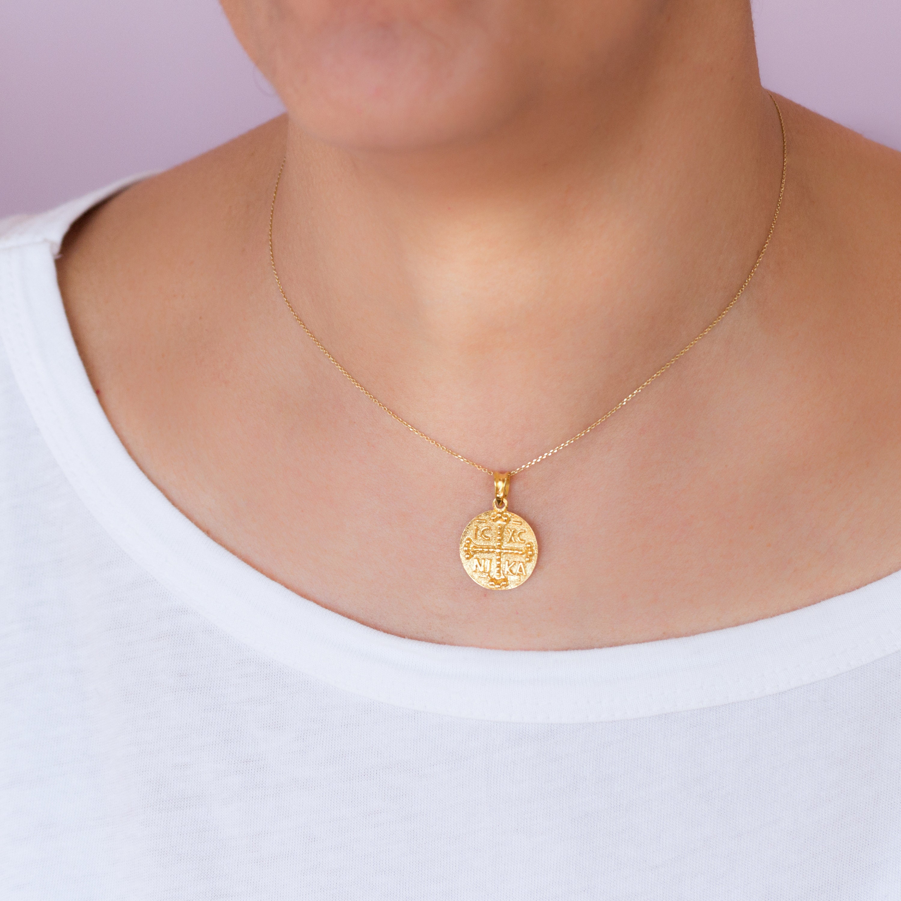 Constantine Coin Pendant / 9k, 14k, 18k Solid Gold Byzantine Constantine Coin Pendant / 9k, 14k, 18k Solid Gold Byzantine