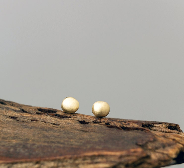Piercing Ohr Gold 585 14K Massiv Mit Diamantschliff - Halbkugel Perle Schläfer, Push-Back Verschluss Gold Ohrringe