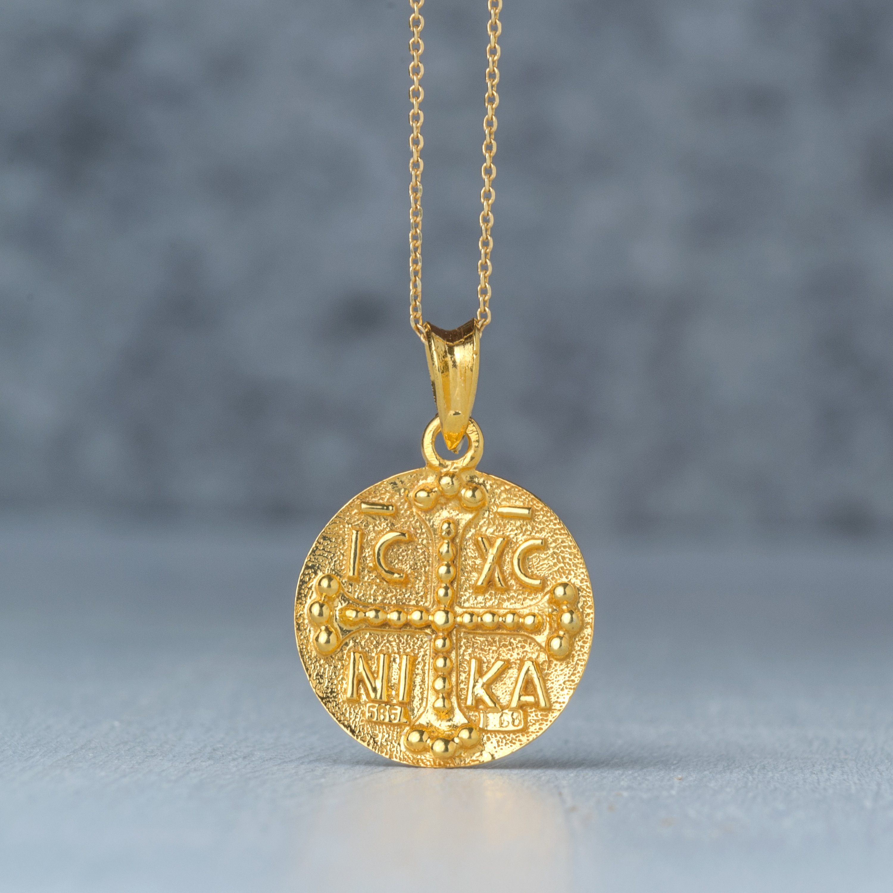 Solid Gold Byzantine Cross Necklace: Constantine Coin Pendant Solid Gold Byzantine Cross Necklace: Constantine Coin Pendant