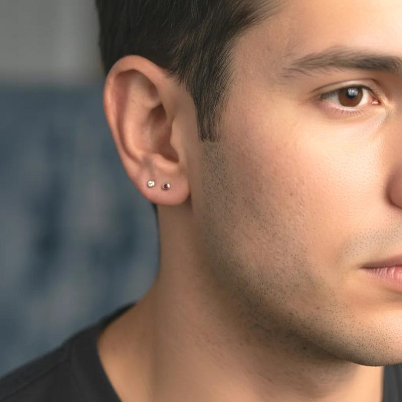 Maleńki kolczyk z litego złota z kamieniem szlachetnym: pojedynczy minimalistyczny kolczyk, diament, 9k 14k 18k 207H-S zdjęcie 2