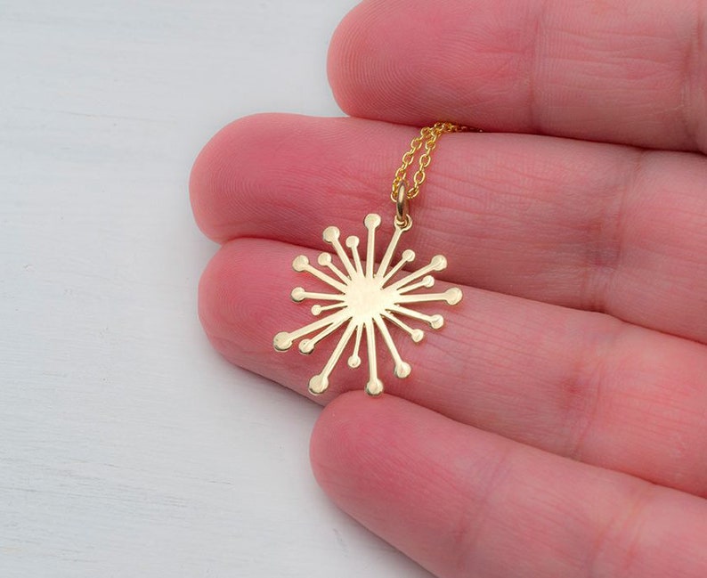 Solid Gold Dandelion Necklace / Minimal Flower Pendant / 9k, 14k or 18k / Gift for Her / Nature lover image 3