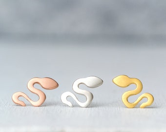 Tiny Solid Gold Snake Stud Earrings: Dainty Serpent Jewelry  121U-GD