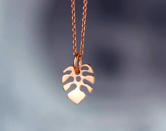 Monstera Leaf Necklace 14k solid Gold / Tropical Plant Pendant / Mothers day Gift