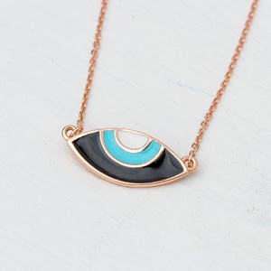 Solid Gold 14k Evil Eye Necklace / Eye Shaped blue, white enamel Pendant / Lucky Charm