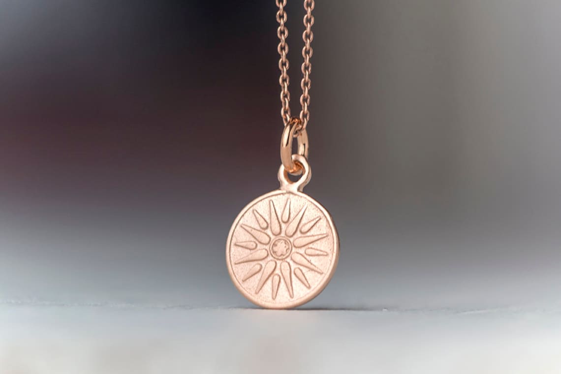 Sun Disc Necklace 14k solid Gold Macedonian Sun Pendant Star | Etsy
