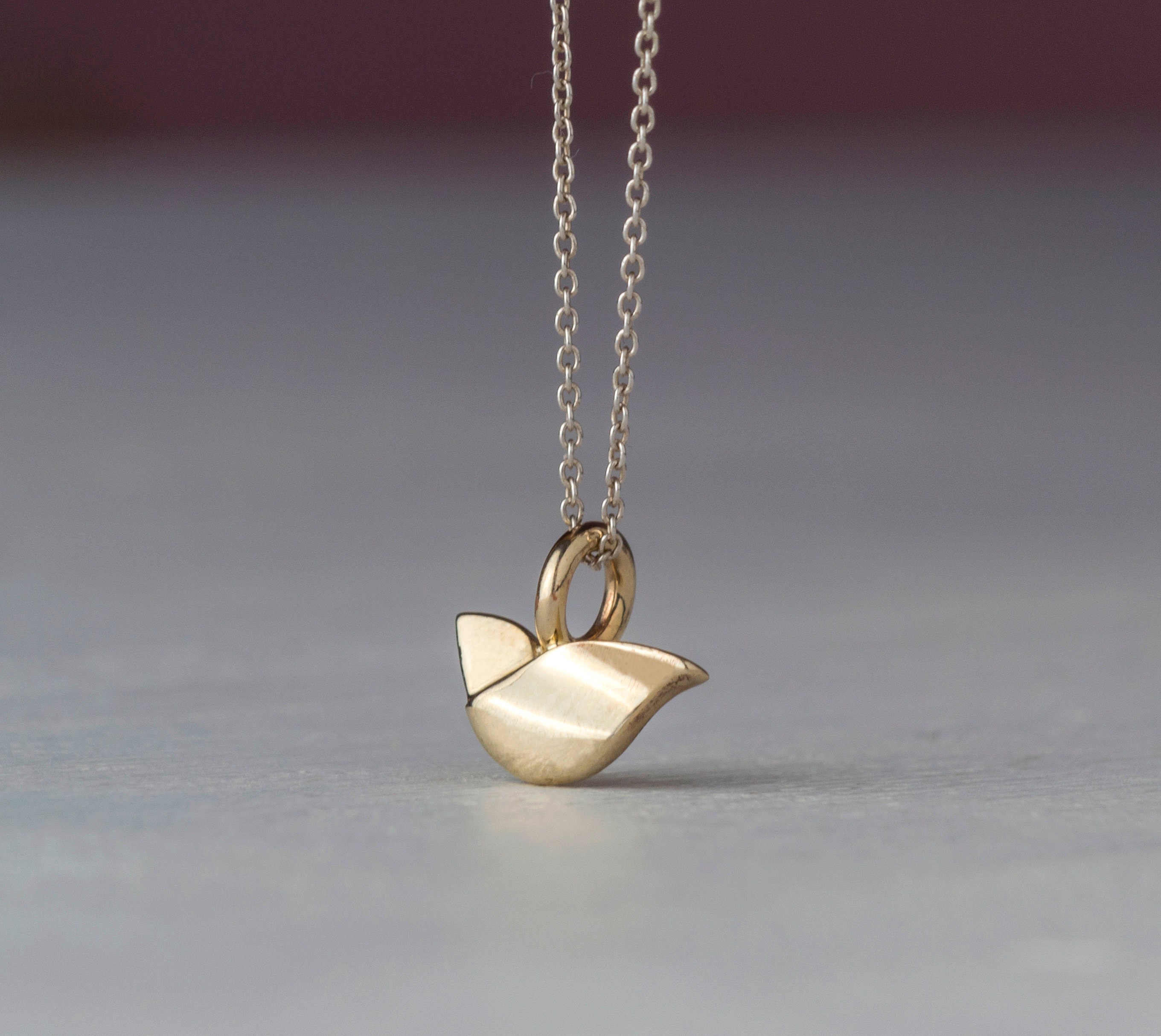 Solid Gold Bird Necklace / Tiny Charm 