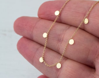 Τiny Disc Necklace / 9k 14k or 18k Solid Gold / Dainty Dot Necklace / Yellow, White or Rose Gold