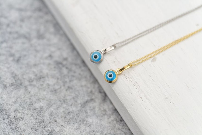 Solid Gold Evil Eye Necklace Extra Tiny Evil Eye Pendant Charm Etsy