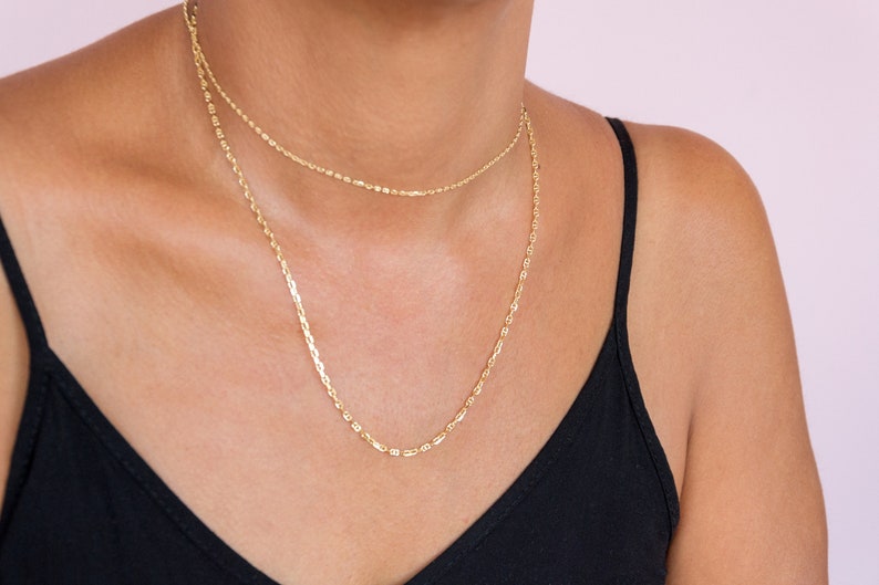 Solid Gold Mariner Chain Necklace / 14k solid Gold Anchor Choker / 1.1mm 1.5mm 1.9mm 2.3mm / Unisex Fine Jewelry image 4