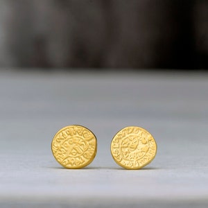 Solid Gold Ancient Greek Disc Earrings / Phaistos Studs / Fine Jewelry / Unisex Gift