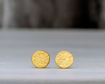 Solid Gold Ancient Greek Disc Earrings / Phaistos Studs / Fine Jewelry / Unisex Gift